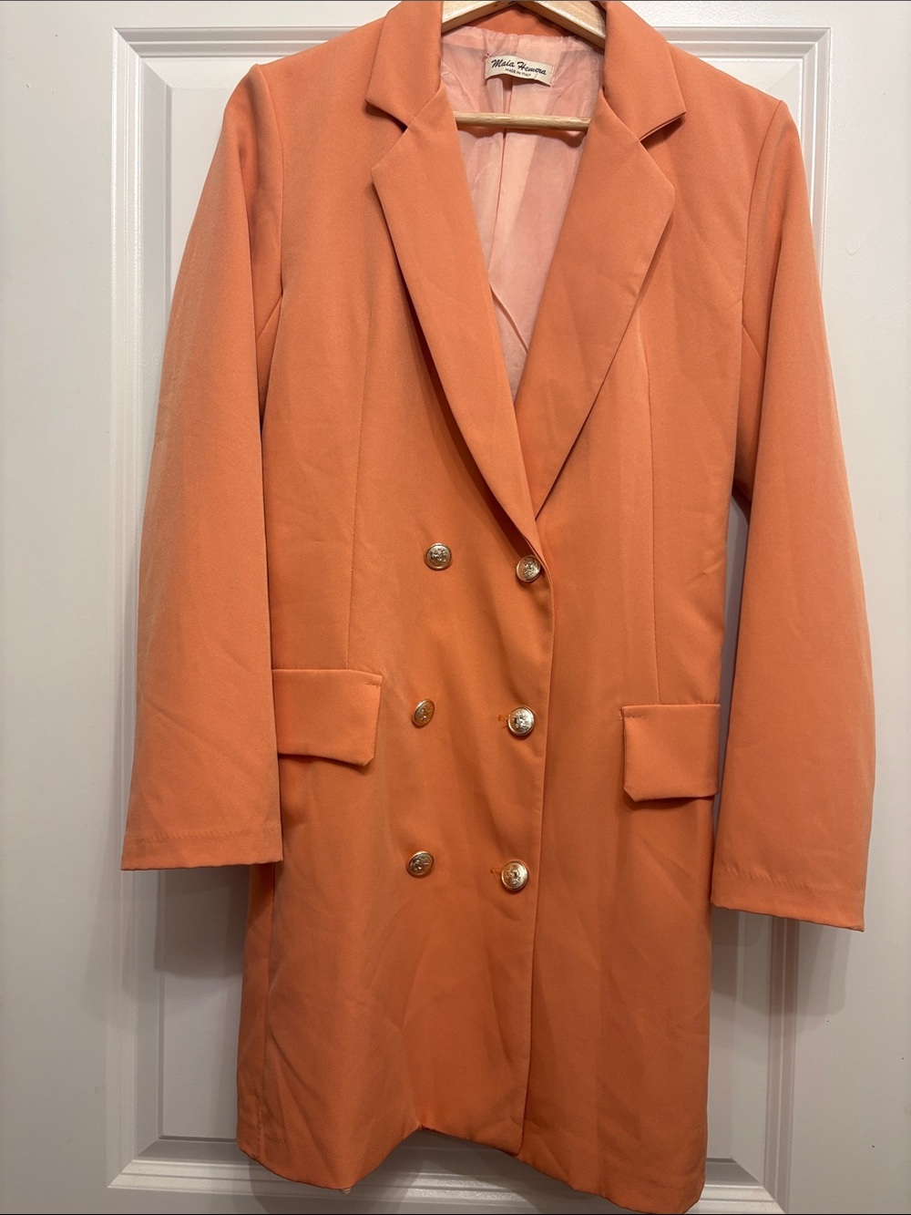 Nasty Gal Double-Breasted Coral Blazer Dress with Gold Buttons